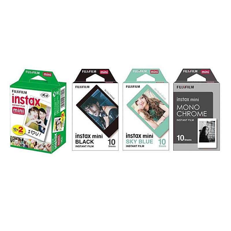 Instax Mini Instant Film 4PACK BUNDLE SET SKY BLUE 10 + Black Frame 10 + Monochrome 10 + Twin 20 90 8 70 7s 50s 25 300 Camera SP1 Printer