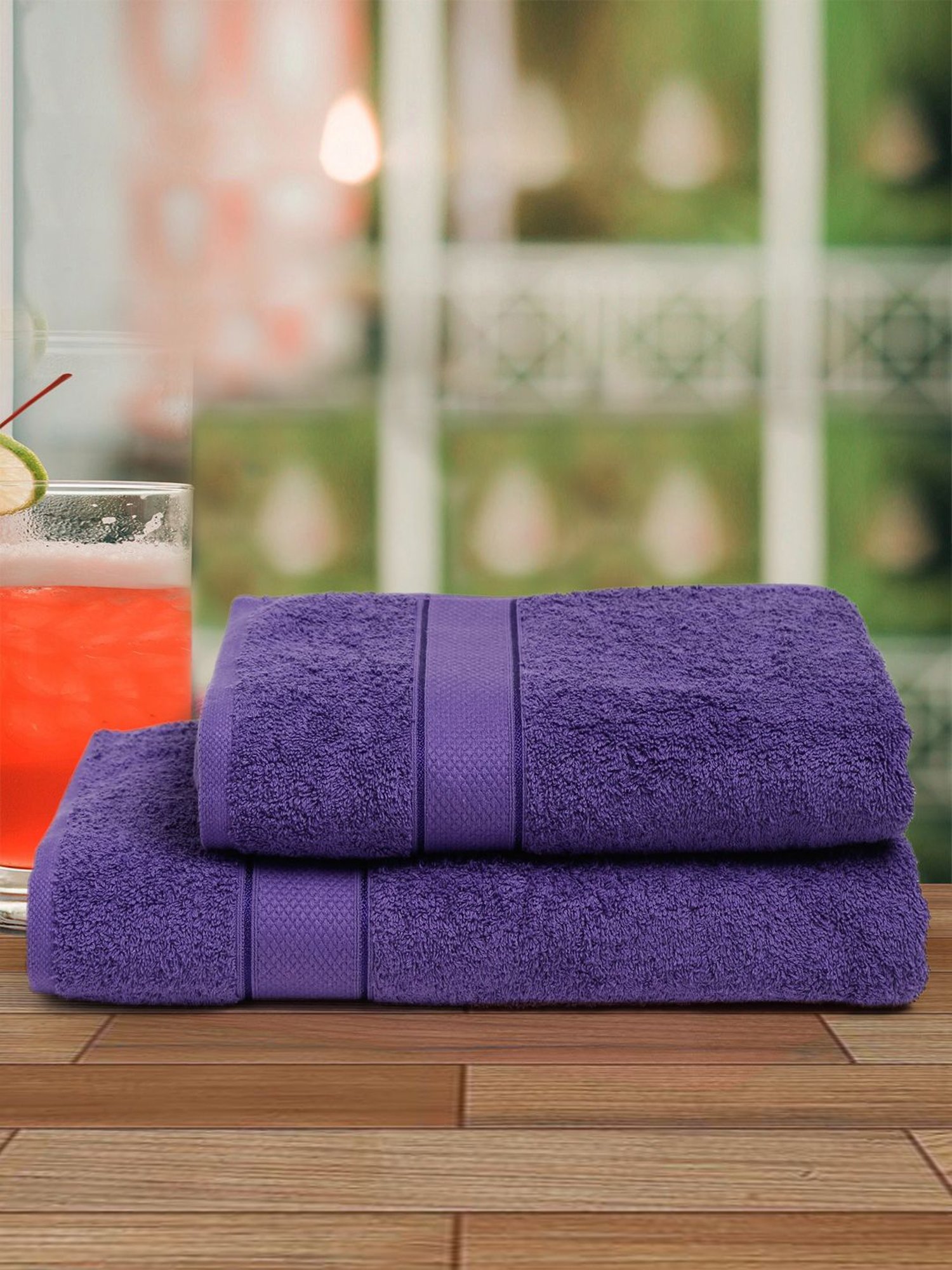 Creeva Violet 525 GSM Cotton Bath Towel Set of 2