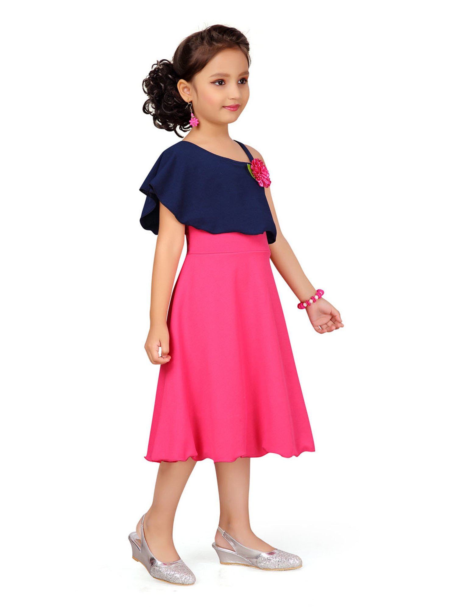 Aarika Kids Navy & Pink Solid Dress