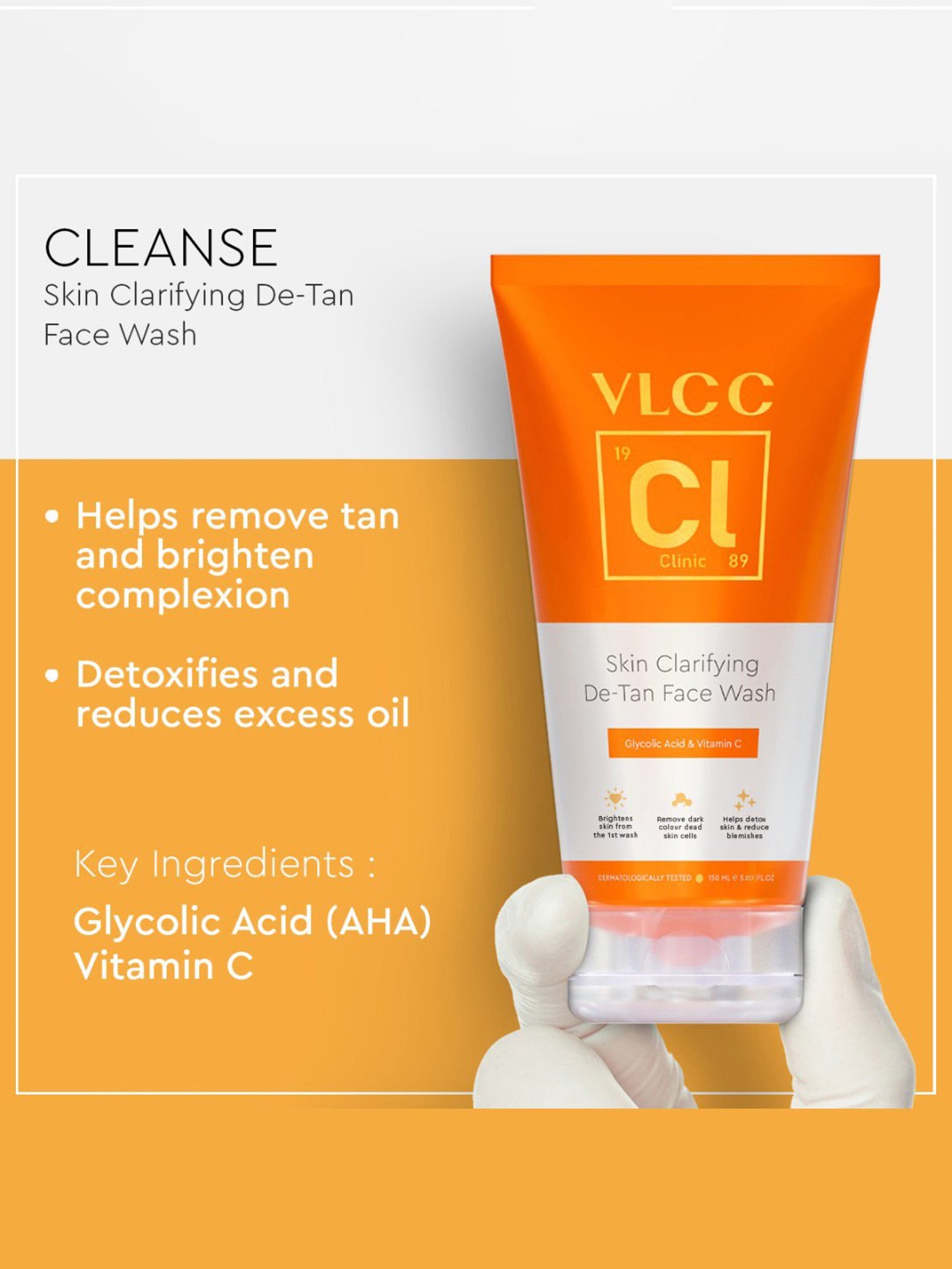 VLCC Clinic ProBright Cica Cream, Skin Clarifying De-Tan Face Wash & ProBright Micro Serum Combo