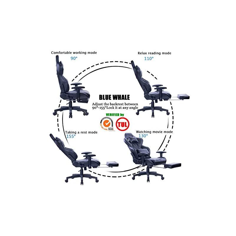 Gaming Chair Super Big and Tall PC Computer Game Chair with Footrest Racing Desk Chair Ergonomic Office Chair High Back PU Leather Computer Game Chair with Massage Lumbar Support