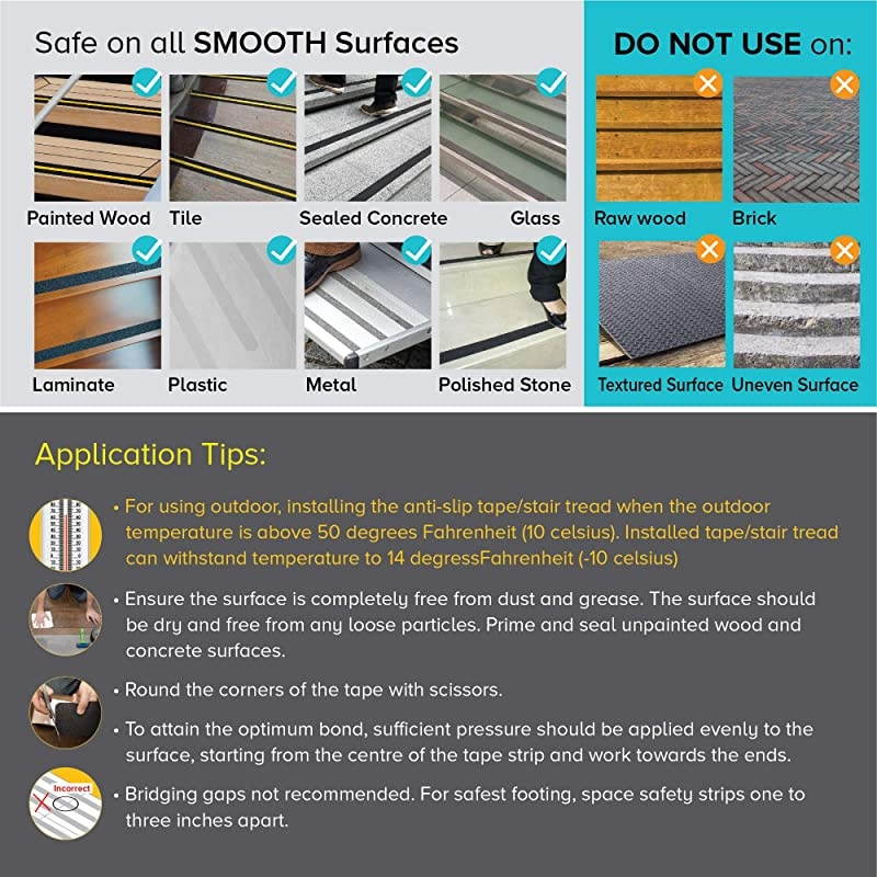 Anti Slip Traction Tape, 2 Inch x 60 Foot, Best Grip, Friction, Abrasive Adhesive for Stairs, Safety, Tread Step, Indoor, Outdoor, Caution Yellow/Black