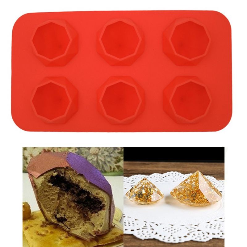 6 Lattices Silicone Ice Mold Diamond Shape Ice Cube Tray Ice Cube Maker for Whiskey Iced Coffee (Sky Blue)