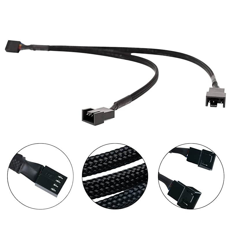 PWM Fan Splitter Cable 4 Pin Black Sleeved Case Fan Splitter Cable 1 to 2 Converter Braided Y Splitter Computer PC Fan Extension Power Cable 10.5 Inches (2 Pack)