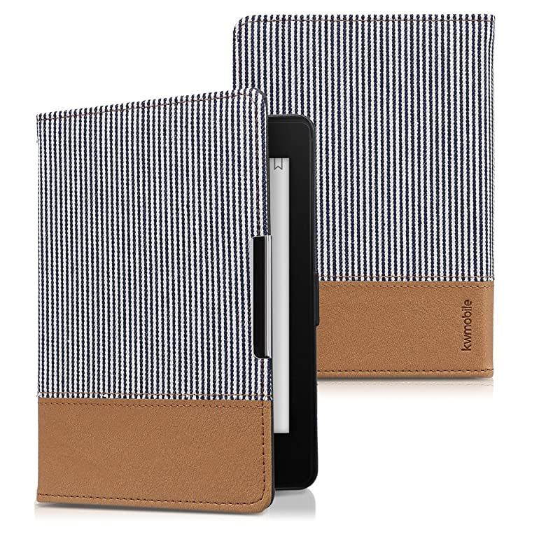 Case Compatible with  Kindle Paperwhite - PU Leather/Canvas Cover - (for 2017 and Older) Stripes Blue/White
