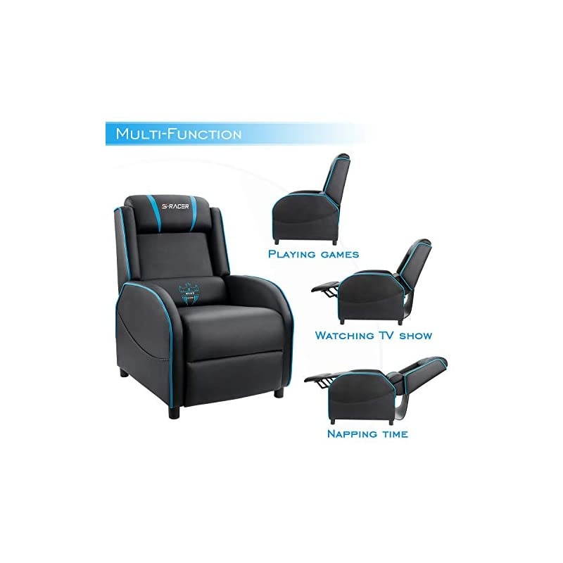 Gaming Recliner Chair Racing Style Single Living Room Sofa Recliner PU Leather Recliner Seat Home Theater Seating (Blue)