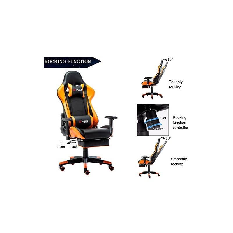 Office Chair Gaming Chair with Footrest Computer Chair Desk Chair PU Leather Executive Ergonomic Adjustable Chair with Headrest and Lumbar Support (Black&Orange)