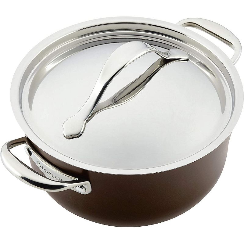 Meyer Corporation Anolon Nouvelle Copper Luxe Hard Anodized Nonstick Dutch Oven/Stockpot/Saucepan with Stainless Steel Lid/Induction Suitable/Dishwasher Safe, 4 Quart, Sable Brown