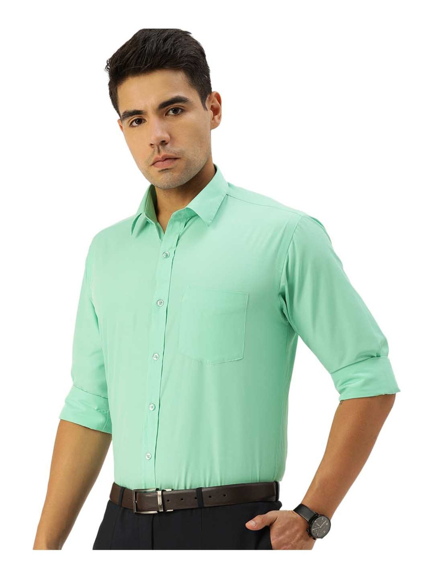 English Navy Mint Green Slim Fit Shirt