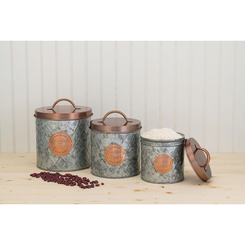Amici Home 52-84 & 140 oz Set of 3 Bristol Metal Storage Canisters Galvanized/Copper