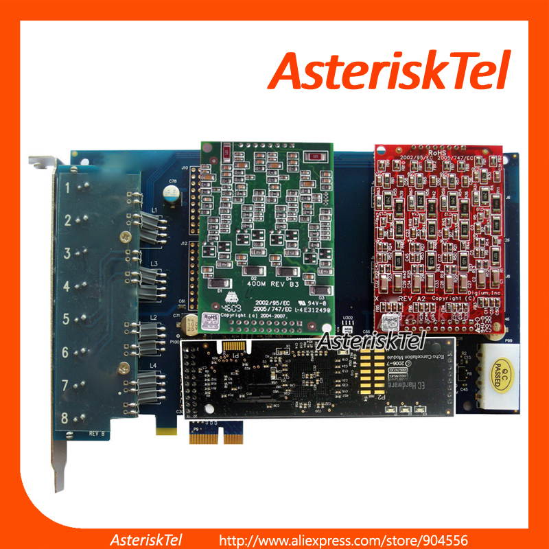 8 Port PCI-E Asterisk Card with 4 FXO+4FXS Ports,with Echo Cancellation hardware,Supports Asterisk FreePBX Issabel AsteriskNow Dahdi,tdm800 tdm410p tdm400p