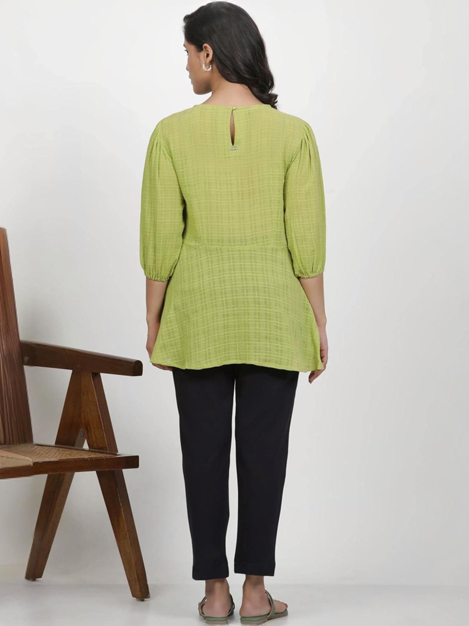 W Green Cotton Embroidered Top