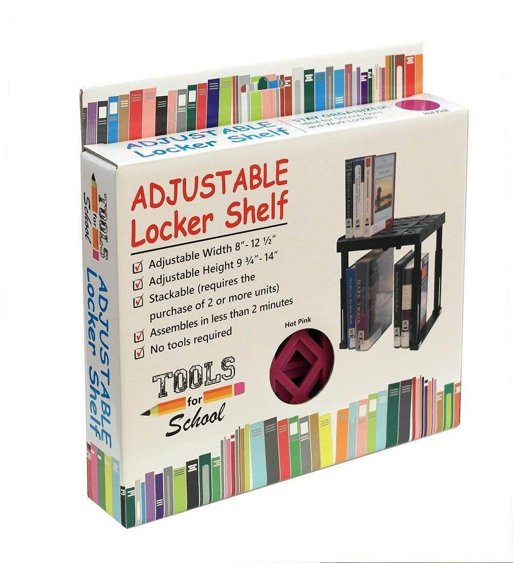 Tools for School Locker Shelf. Adjustable Height 9 3/4" to 14" and Width 8" to 12 1/2". Stackable and Heavy Duty. Holds 40 lbs. per Shelf (Single, Magenta)
