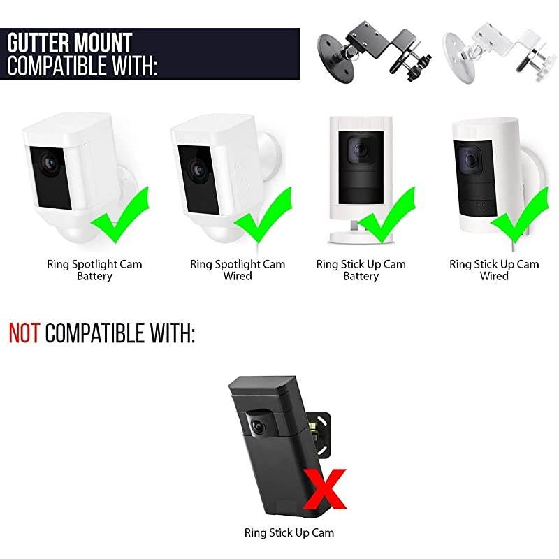 Gutter Mount Compatible with Ring Spotlight Cam Wired Ring Spotlight Cam Battery Greater Height for Your Ring Camera Black
