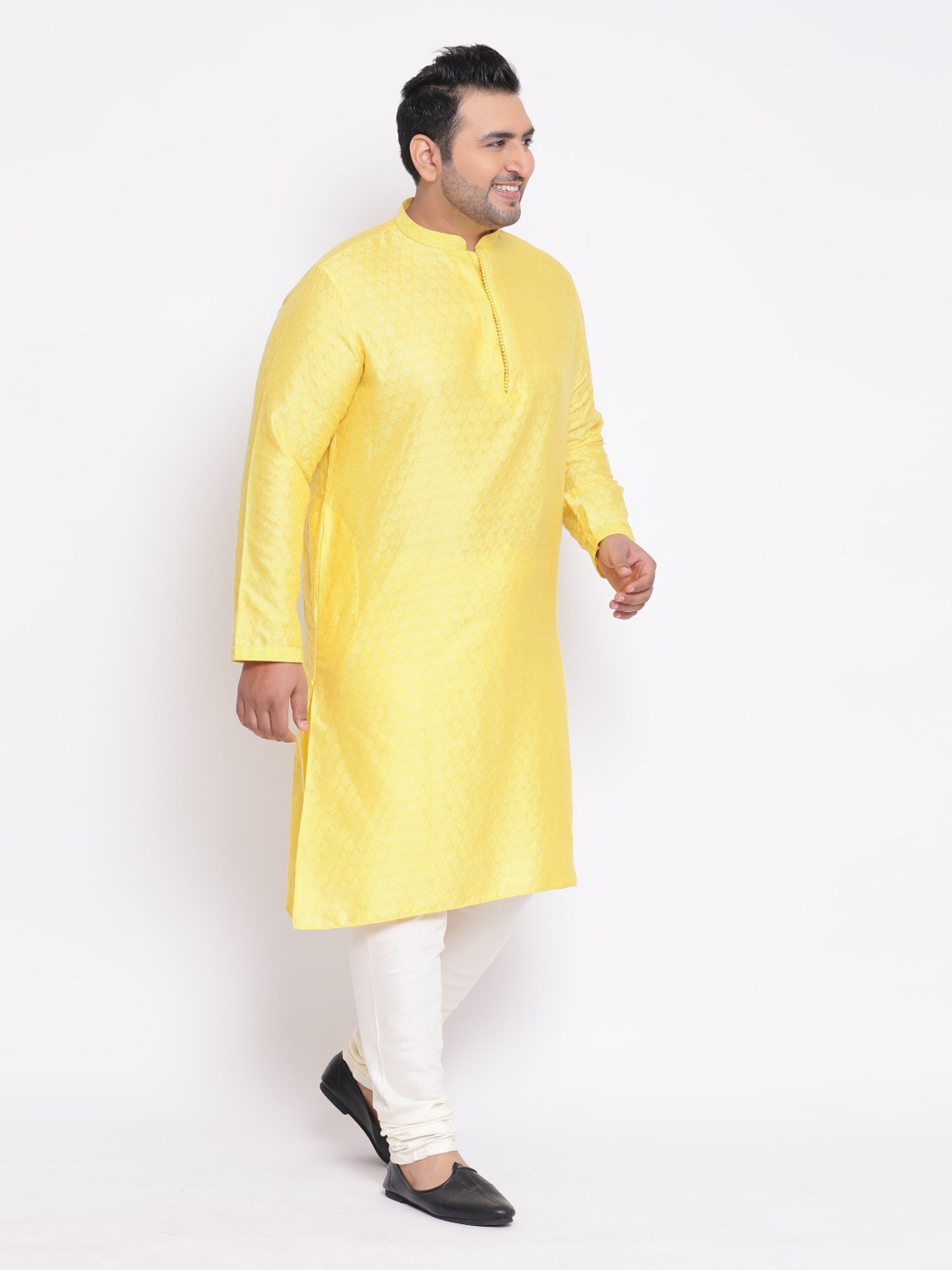 KISAH PLUS Yellow Regular Fit Jacquard Kurta