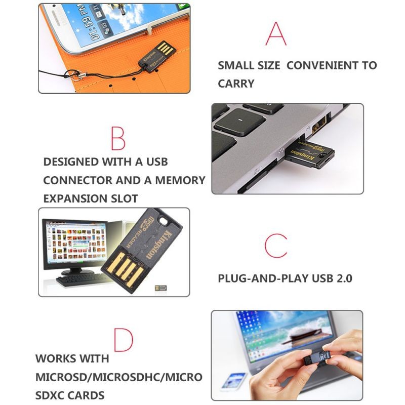Kingston Portable USB 2.0 Card Reader Adapter for Micro SD Micro SDHC Micro SDXC