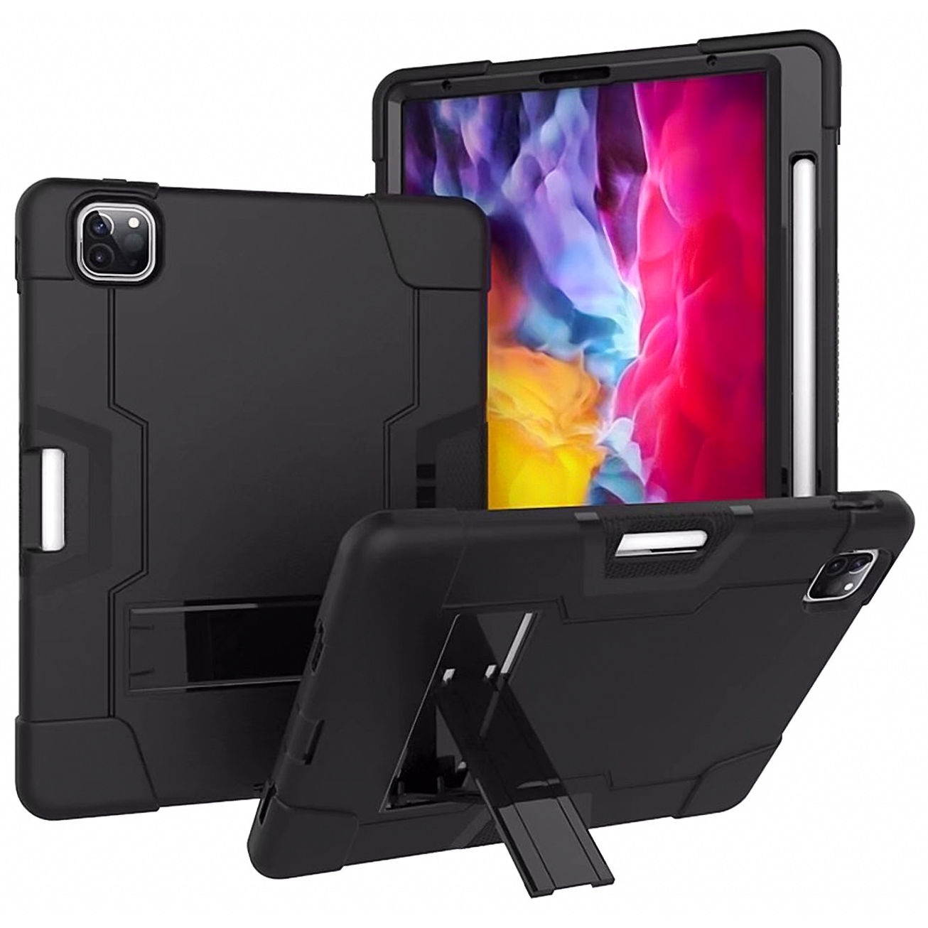 Shock Absorption Rugged Hybrid Armor Case with Kickstand for iPad Pro 11 inch (1st and 2nd Generation) - Black