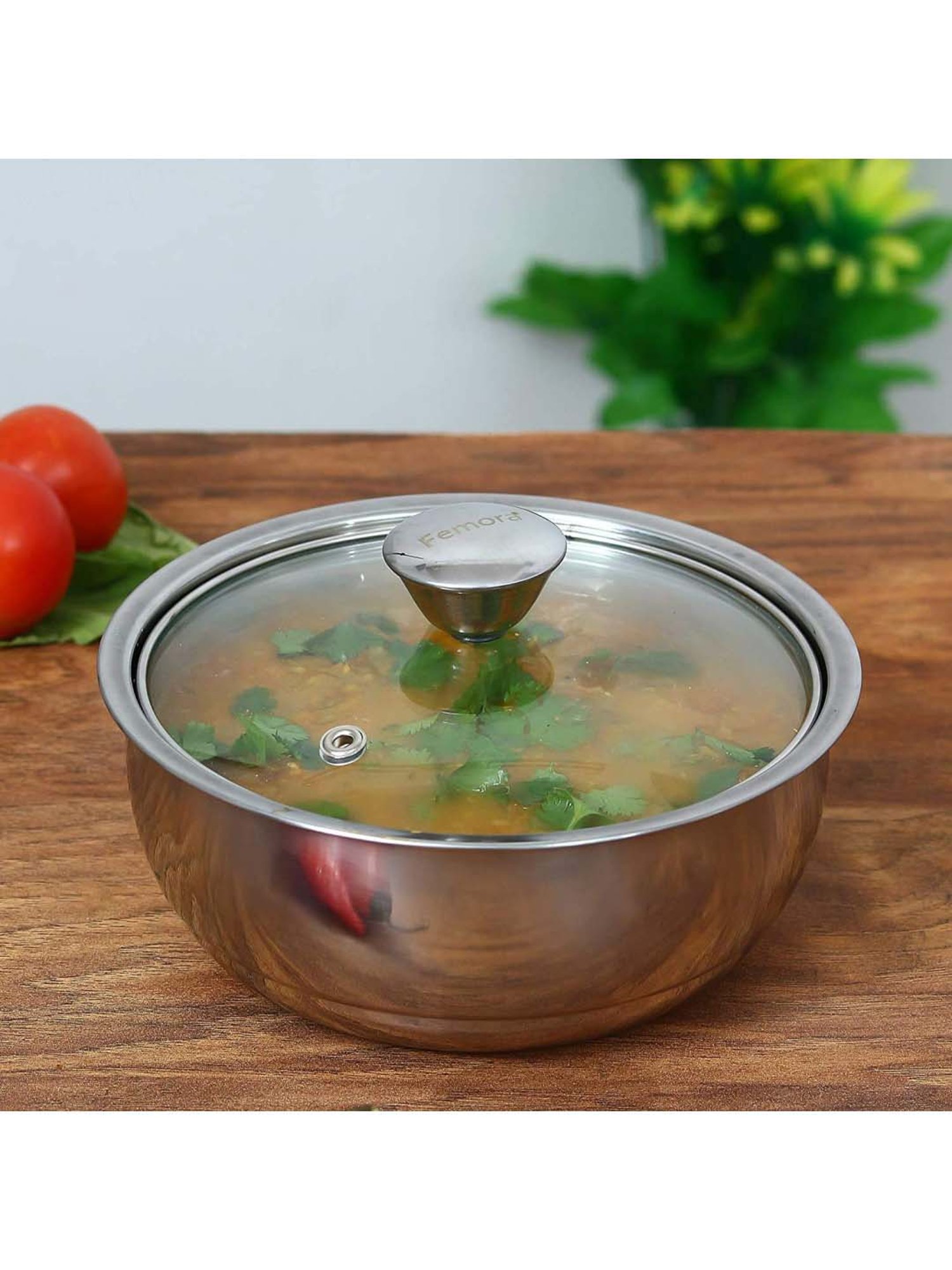 Femora Silver Stainless Steel Serving Bowls (1500 ml) - Set of 2