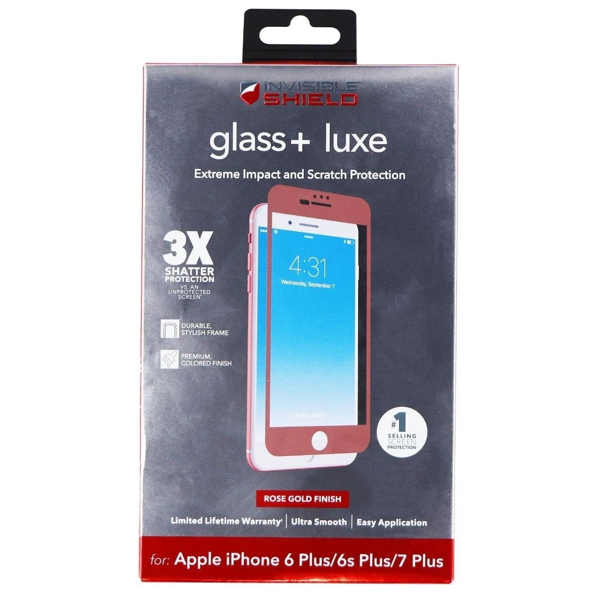 ZAGG InvisibleShield Glass + Luxe Screen Protector for iPhone 8 Plus, iPhone 7 Plus, iPhone 6s Plus, iPhone 6 Plus &ndash; Rose Gold