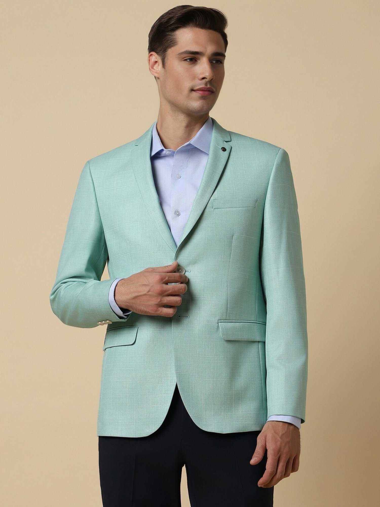 Allen Solly Green Slim Fit Textured Blazer