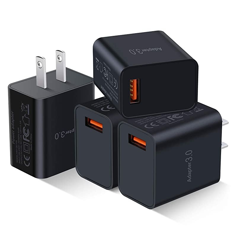 4Pack QC 30 USB Wall Charger  18W QC 30 USB Charger Adapter Fast Charging Block Compatible Wireless Charger Samsung Galaxy S9 S8Note 8 9 iPhone iPad LG HTC 10 and More