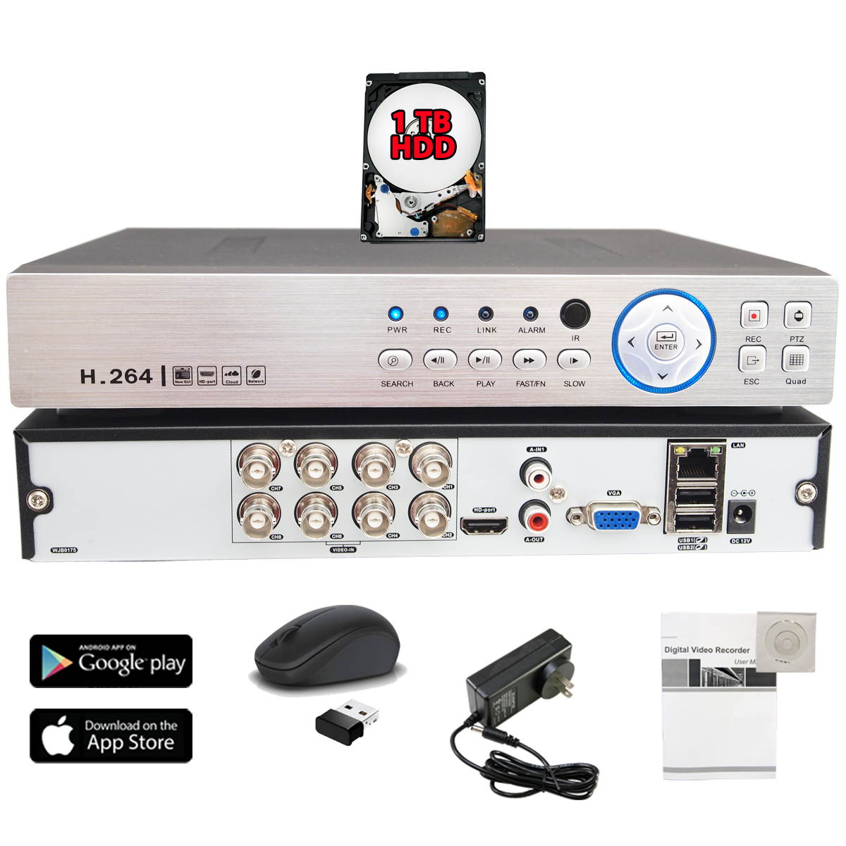 Evertech 8 Channel H.265 Security DVR with 1TB Hard Drive CCTV Surveillance Camera Video Recorder Standalone 4in1 TVI AHD CVI Analog Easy Remote Monitoring