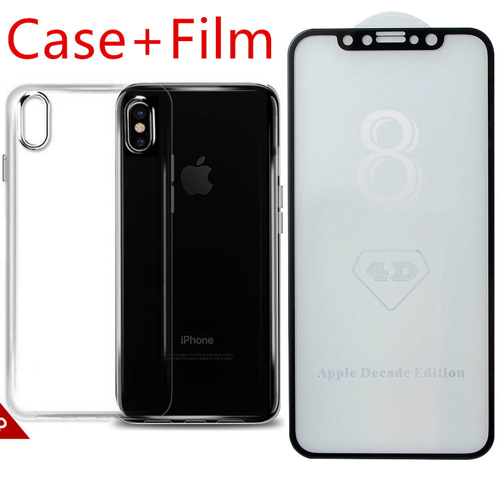 iPhone X TPU Case and Screen Protector Glass [ 3D Full Frame ] Premium Tempered 9H Hardness PET [Soft Edge Hybrid] Super Easy Apply for iPhone 10 work with most case Black Edge