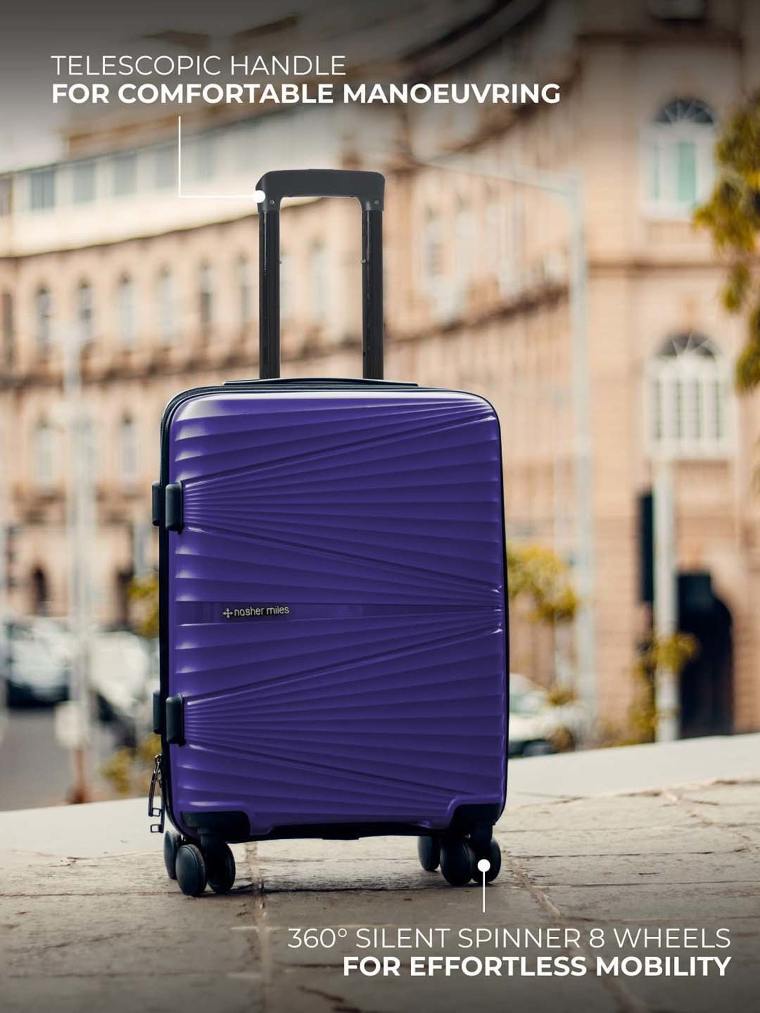 Nasher Miles Mumbai Hard-Sided Polypropylene Luggage Set of 3 Purple Trolley Bags (55, 65 & 75 cm)