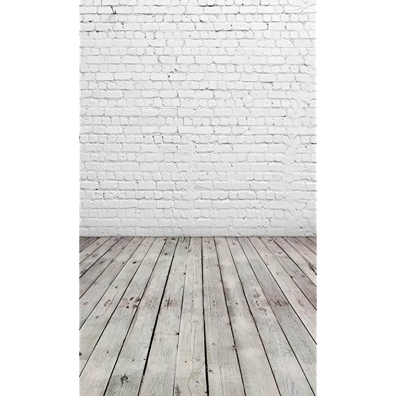 White Brick Wall with Gray Wooden Floor Photography Backdrop Vinyl Background for Pictures D-2504
