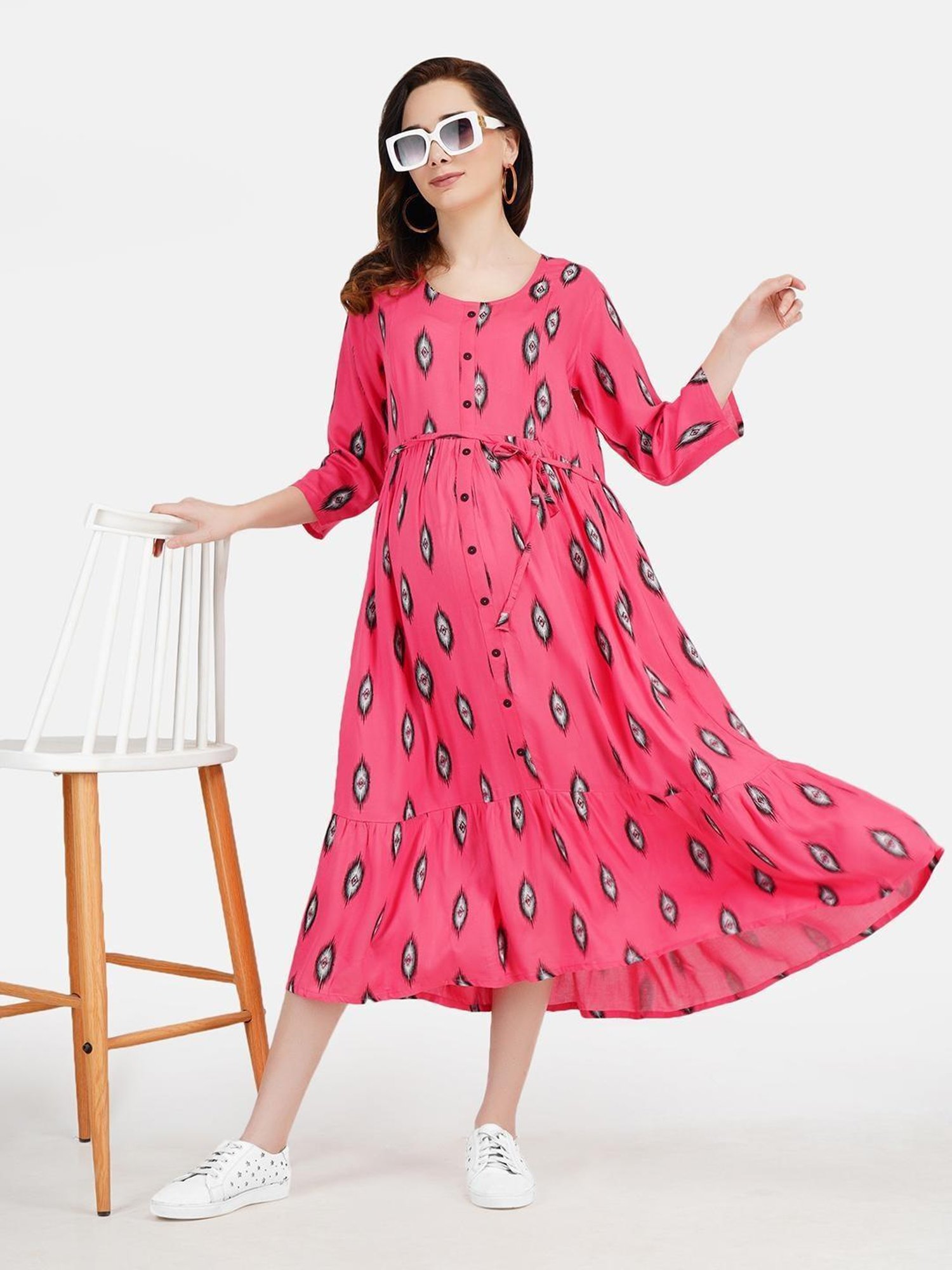 KOI SLEEPWEAR Pink Printed Maternity Dress
