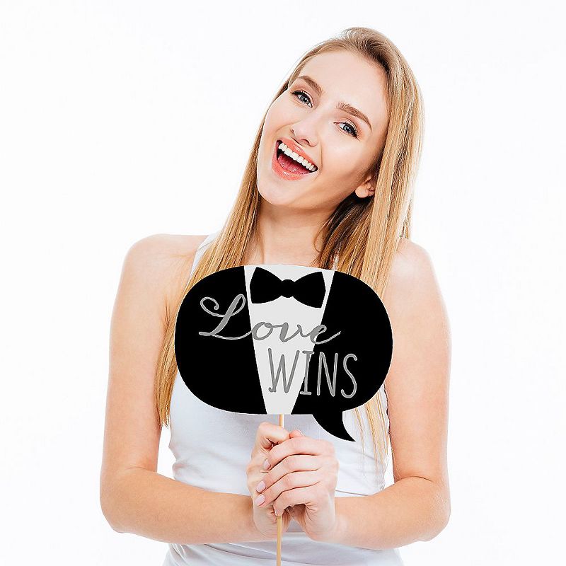 Big Dot of Happiness Mr. & Mr. - Silver - Gay Wedding LGBTQ Photo Booth Props Kit - 20 Count