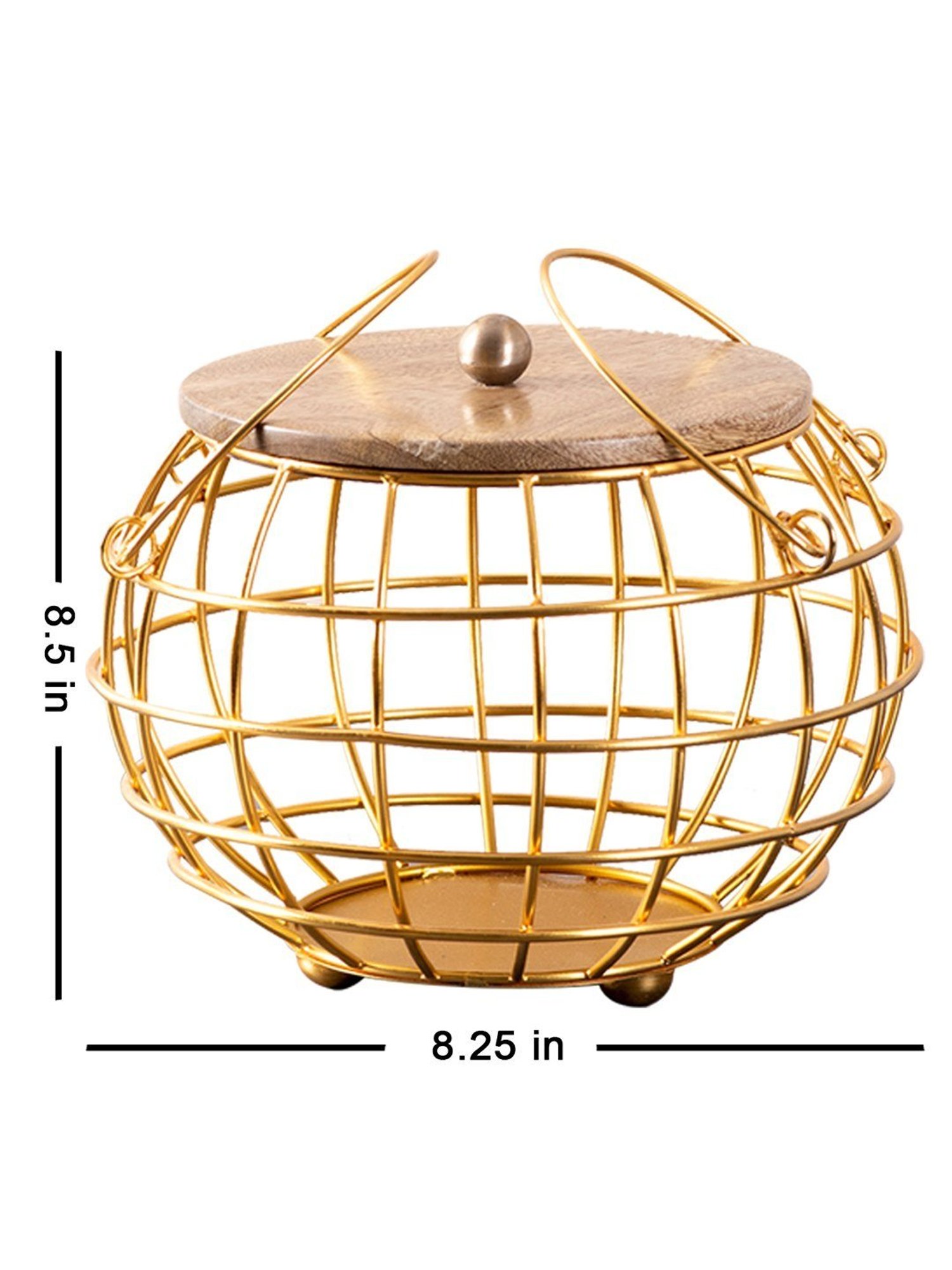 Nestroots Gold Metal Fruit Basket with Lid Kitchen Stand vegetable basket rack Round Net baskets