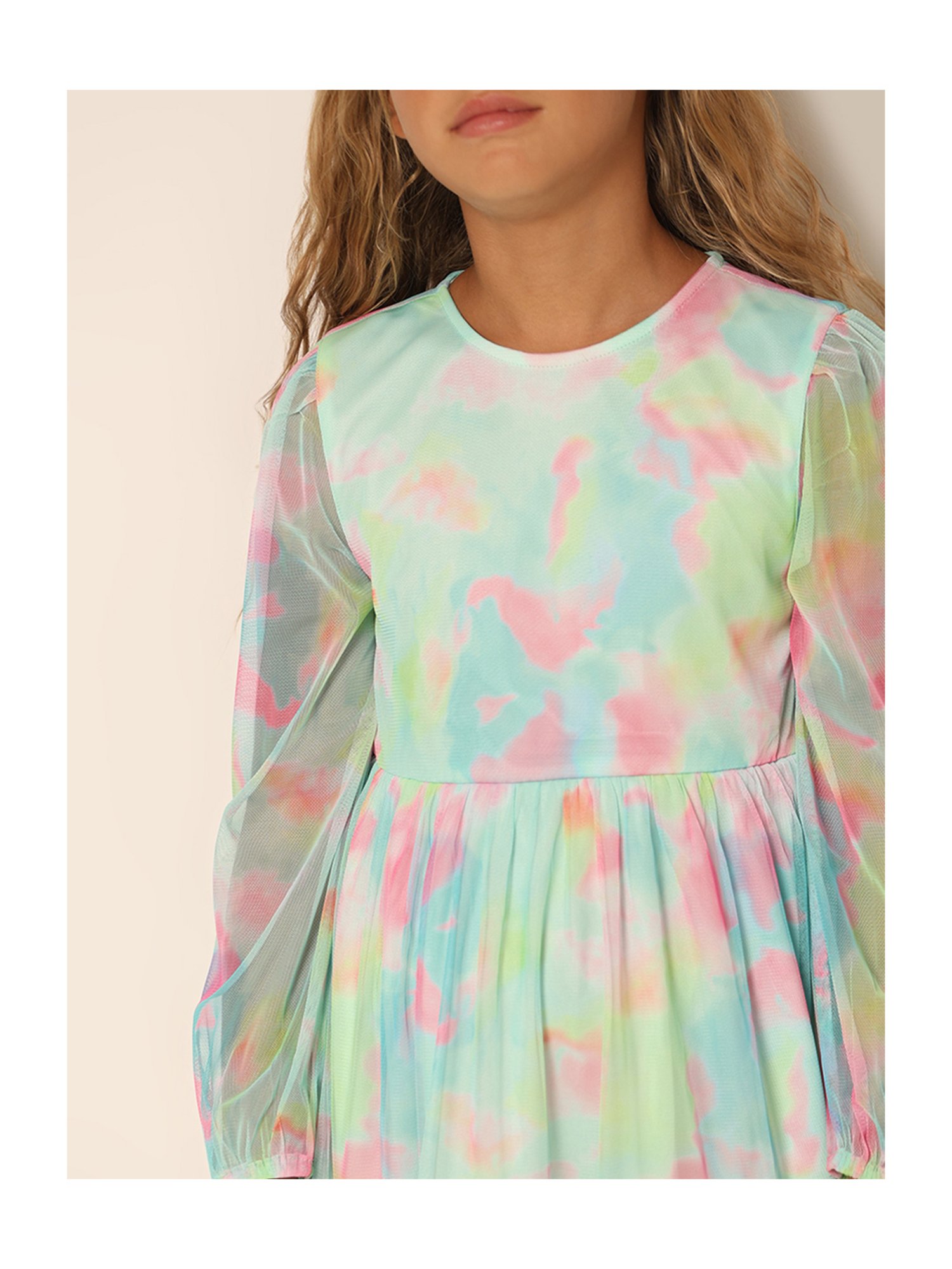 VERO MODA GIRL Multicolor Tie-Dye Full Sleeves Fit & Flare Dress
