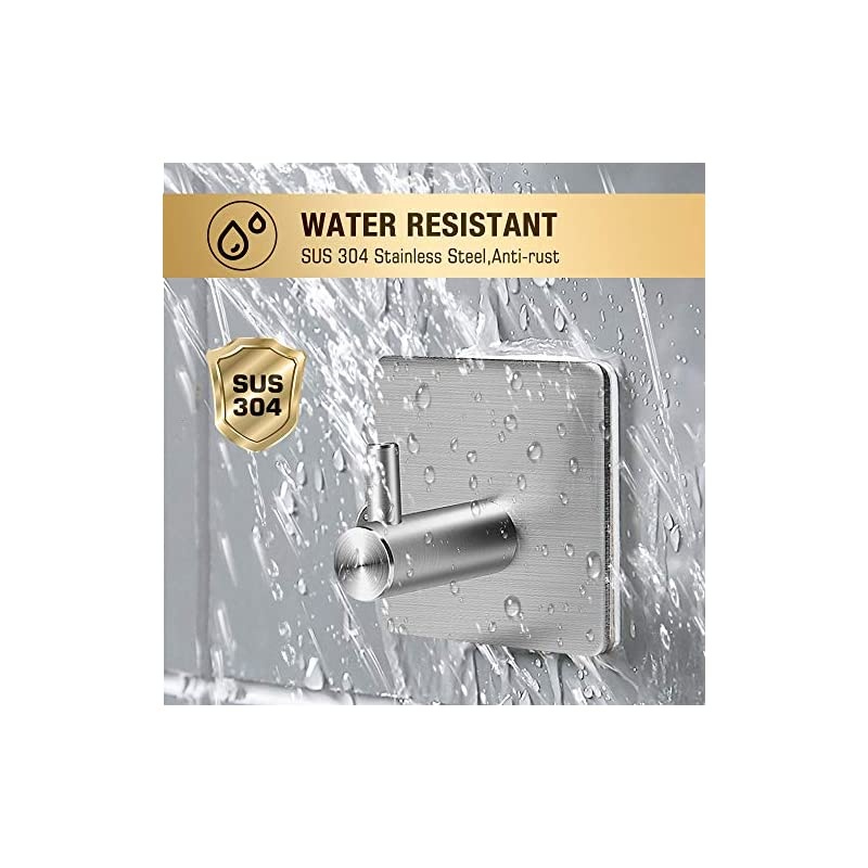 Adhesive Hooks,  [4 Pack] Heavy Duty Durable 304 Stainless Steel Wall Hangers, Waterproof Rustproof Oil Proof for Kitchen, Bathrooms, Doors, Office, Closet-Silver