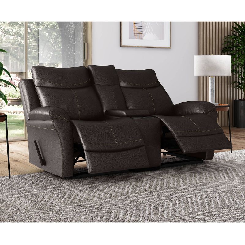 Aaron 2 Seat Wall Hugger Recliner Loveseat with Power Storage Console Renu Leather Coffee Brown - ProLounger