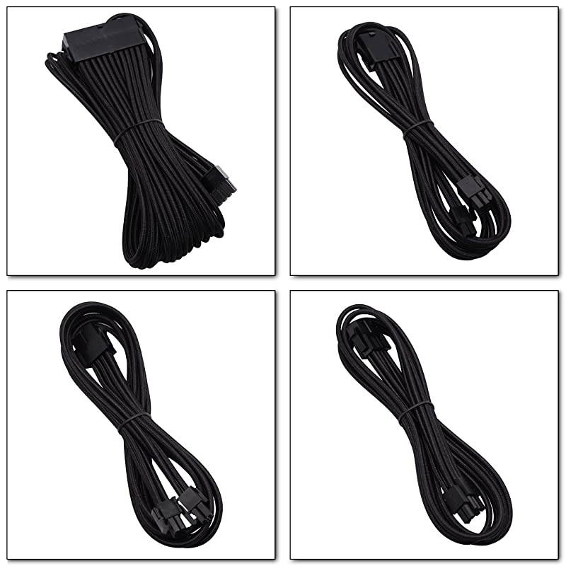 Power Supply Sleeved Cable 24PIN 8PIN 4+4 MB 8PIN 6+2 PCIE Extension Cable Kit 500mm LengthBlack