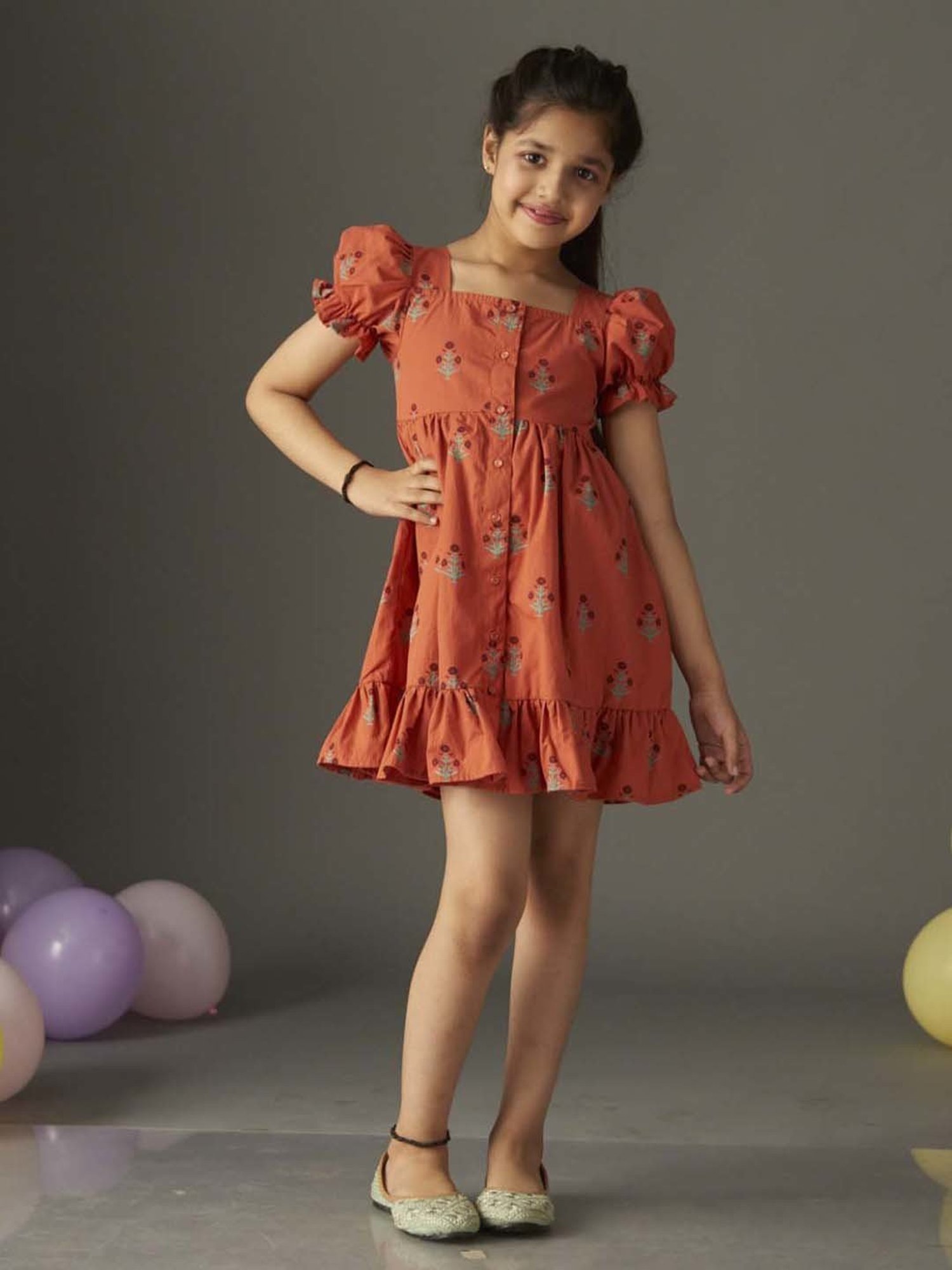 KidsDew Kids Coral Cotton Floral Print Dress