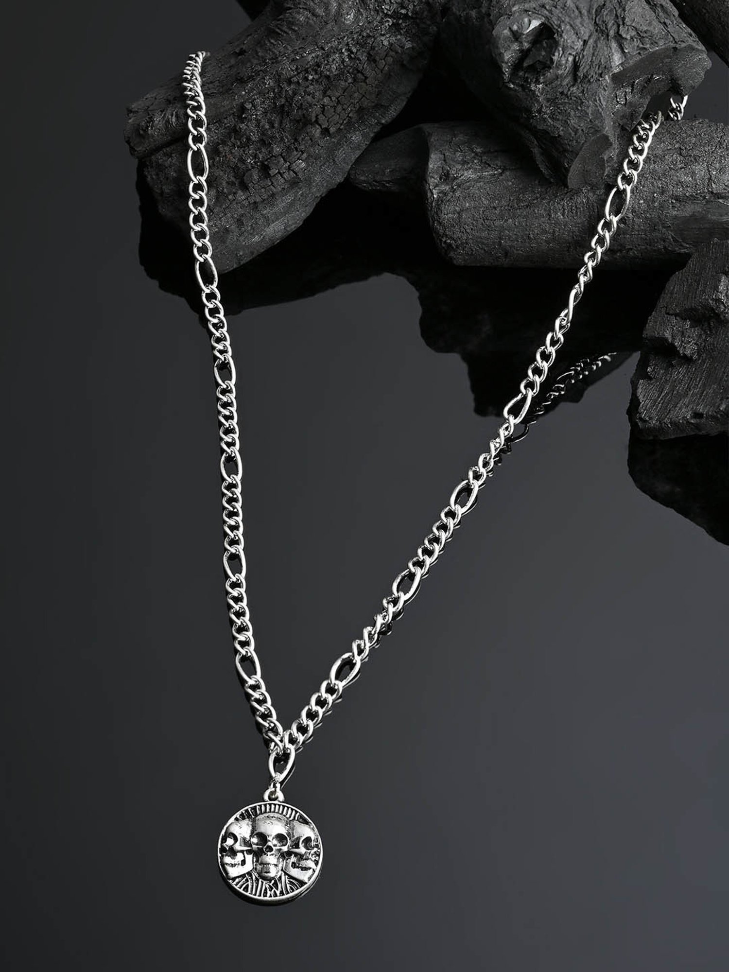 The Bro Code Silver Round Skull Pendant Neckalce Chain for Men