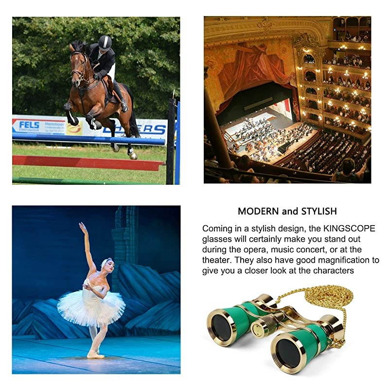 4X30 Vintage Opera Glasses Binoculars for Theater Musical Concert (Black, with Chain)