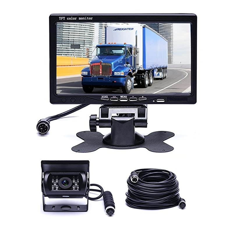 Car Backup Camera System  Waterproof 18 IR LED Night Vision Reverse Camera + 7quot TFT Rear View Monitor Vehicle Parking System for RVBusTrailerTruck 65ft 4Pin Aviation Video Cable