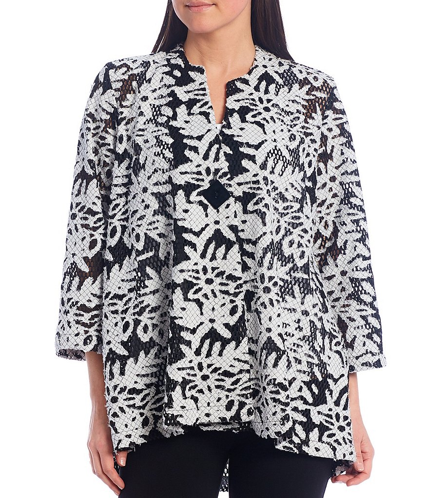 Ali Miles Petite Size Floral Burnout Lace Jacquard One Button Jacket