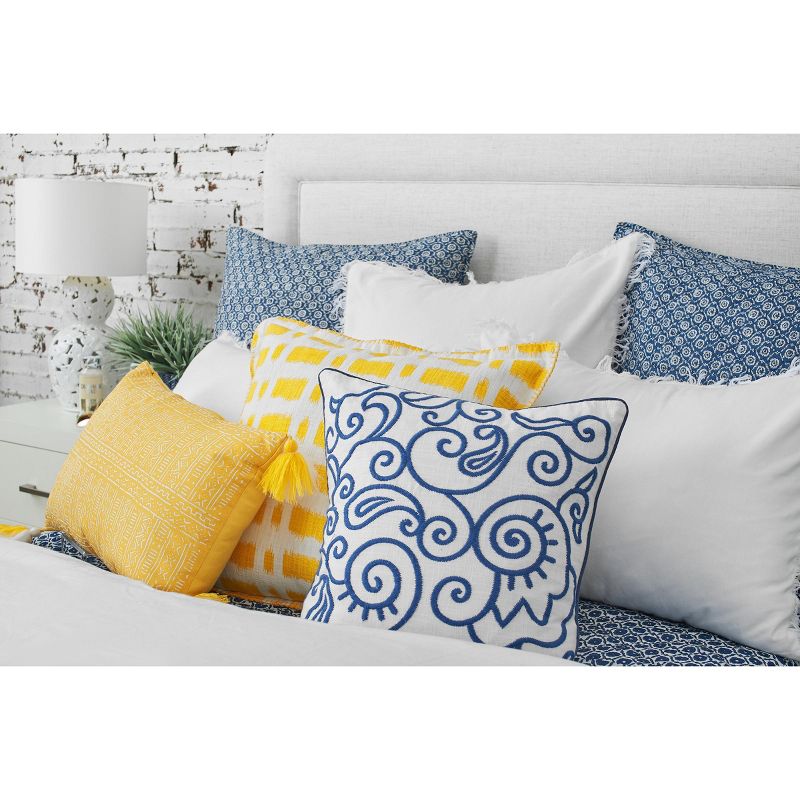 carol & frank 18" x 18" Indigo Swirl Embroidered Throw Pillow