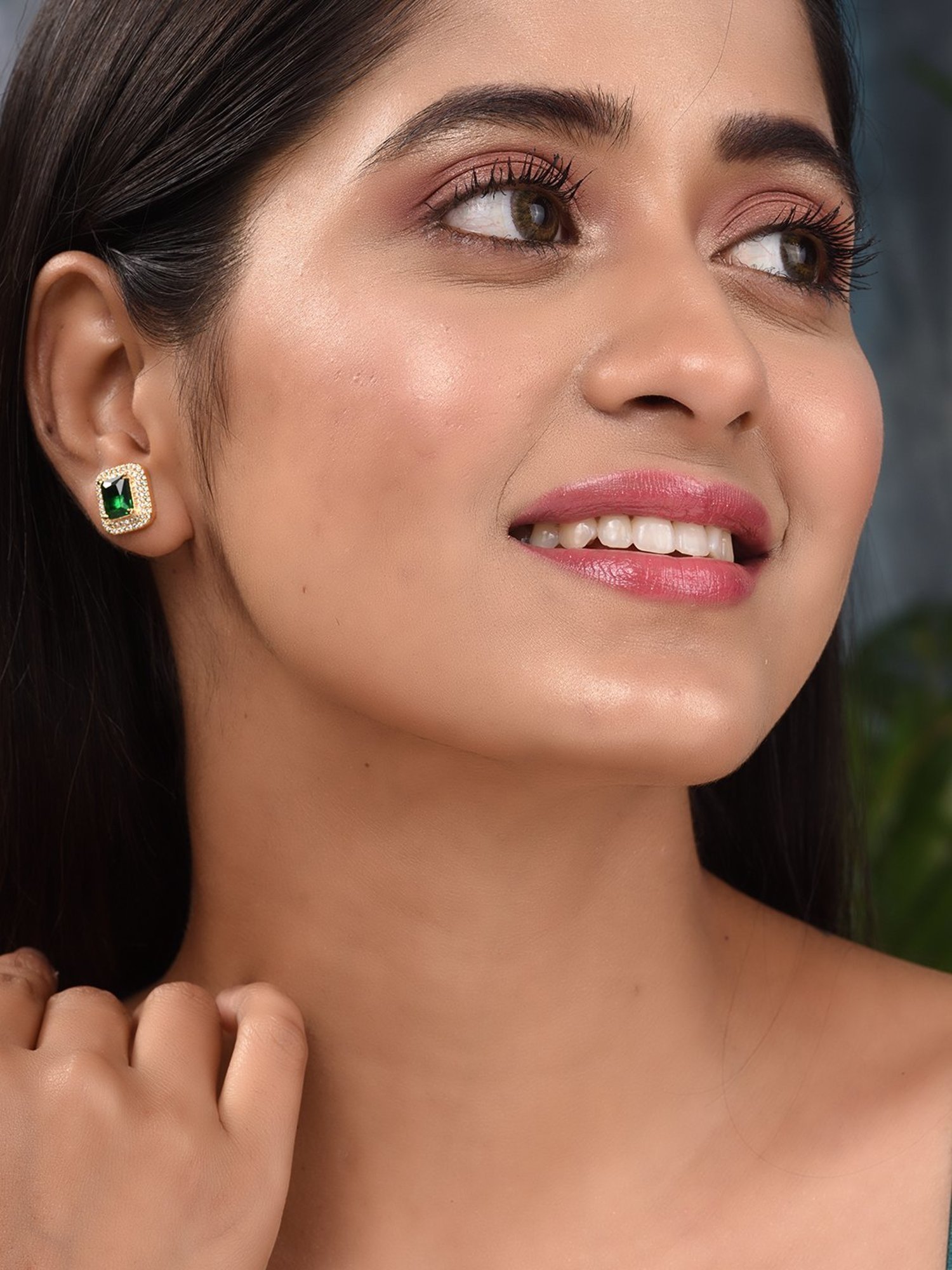 Saraf RS Jewellery Gold Plated Green AD Studded Studs Earring