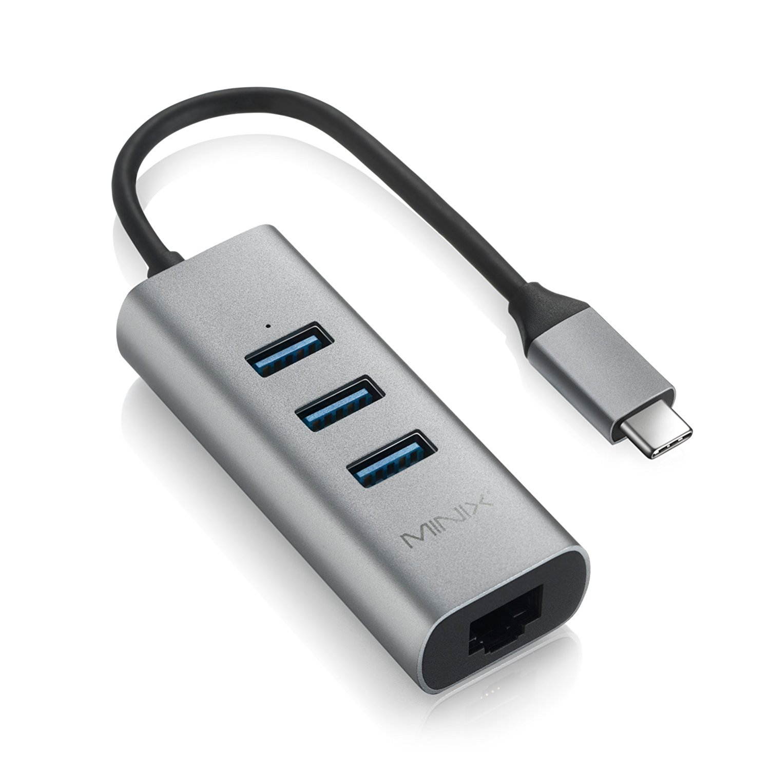 MINIX NEO C-UE, Aluminium USB-C to 3-Port USB 3.0 and Gigabit Ethernet Adapter [Universal Compatibility &ndash; Windows, Mac and Chrome OS] (Space Gray / Silver). Sold Directly by MINIX&reg; Technology Limited.
