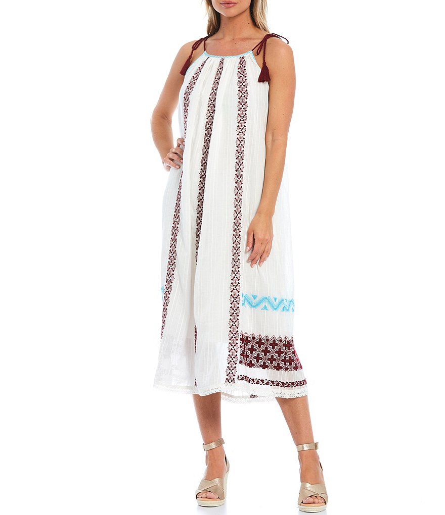 Reba Geometric Embroidered Cotton Swing Dress