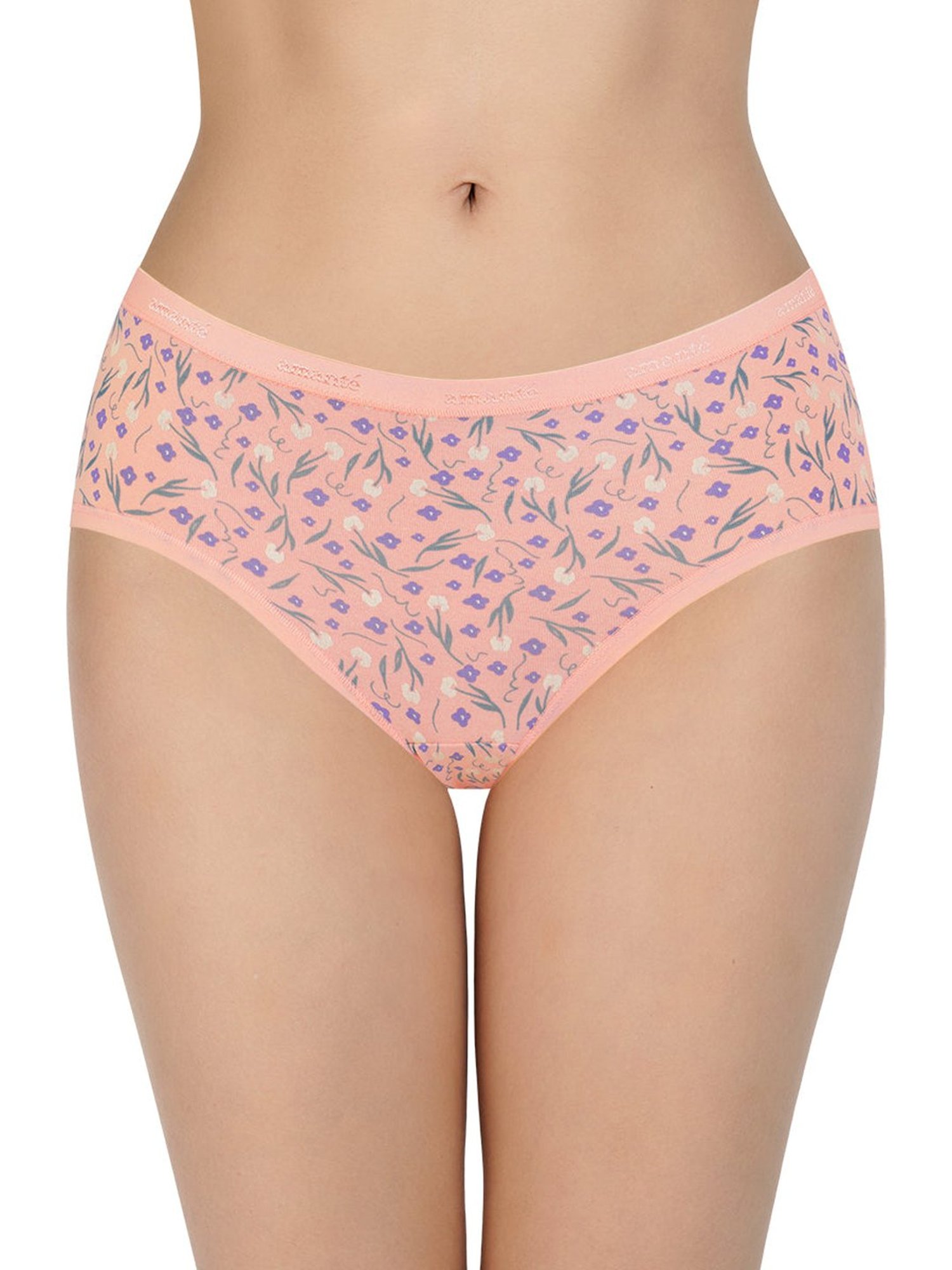 Amante Peach & Blue Cotton Floral Print Hipster Panties - Pack Of 3