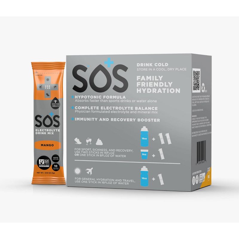 SOS Hydration Electrolyte Drink Mix - Mango - 20pk