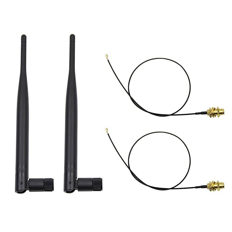 2 x 6dBi 24GHz 5GHz Dual Band WiFi RPSMA Antenna + 2 x 35cm Ufl IPEX Cable for Wireless Routers Mini PCIe Cards Network Extension Bulkhead Pigtail PCI WiFi WAN Repeater