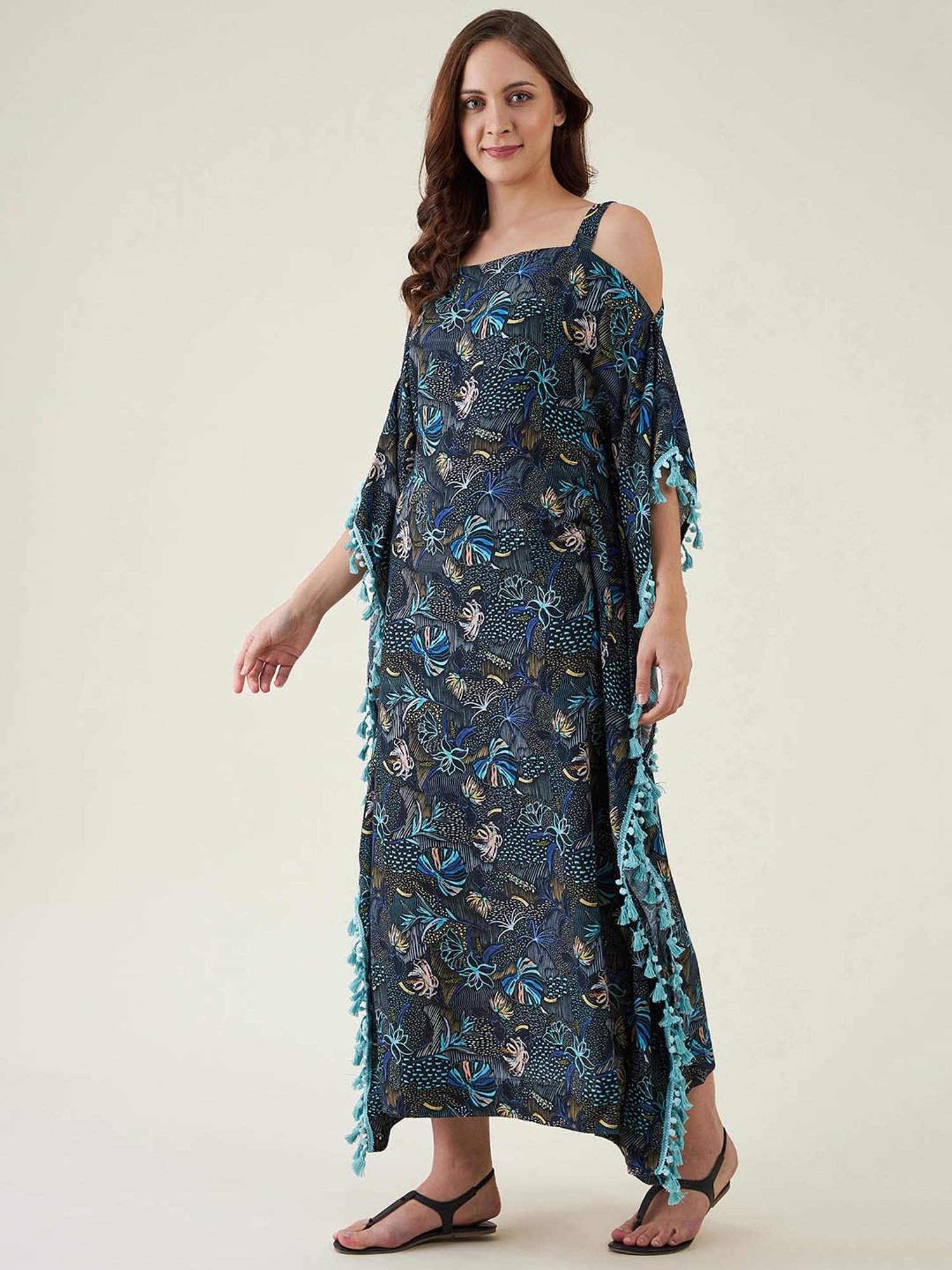 The Kaftan Company Navy Printed Kaftan Cover Up