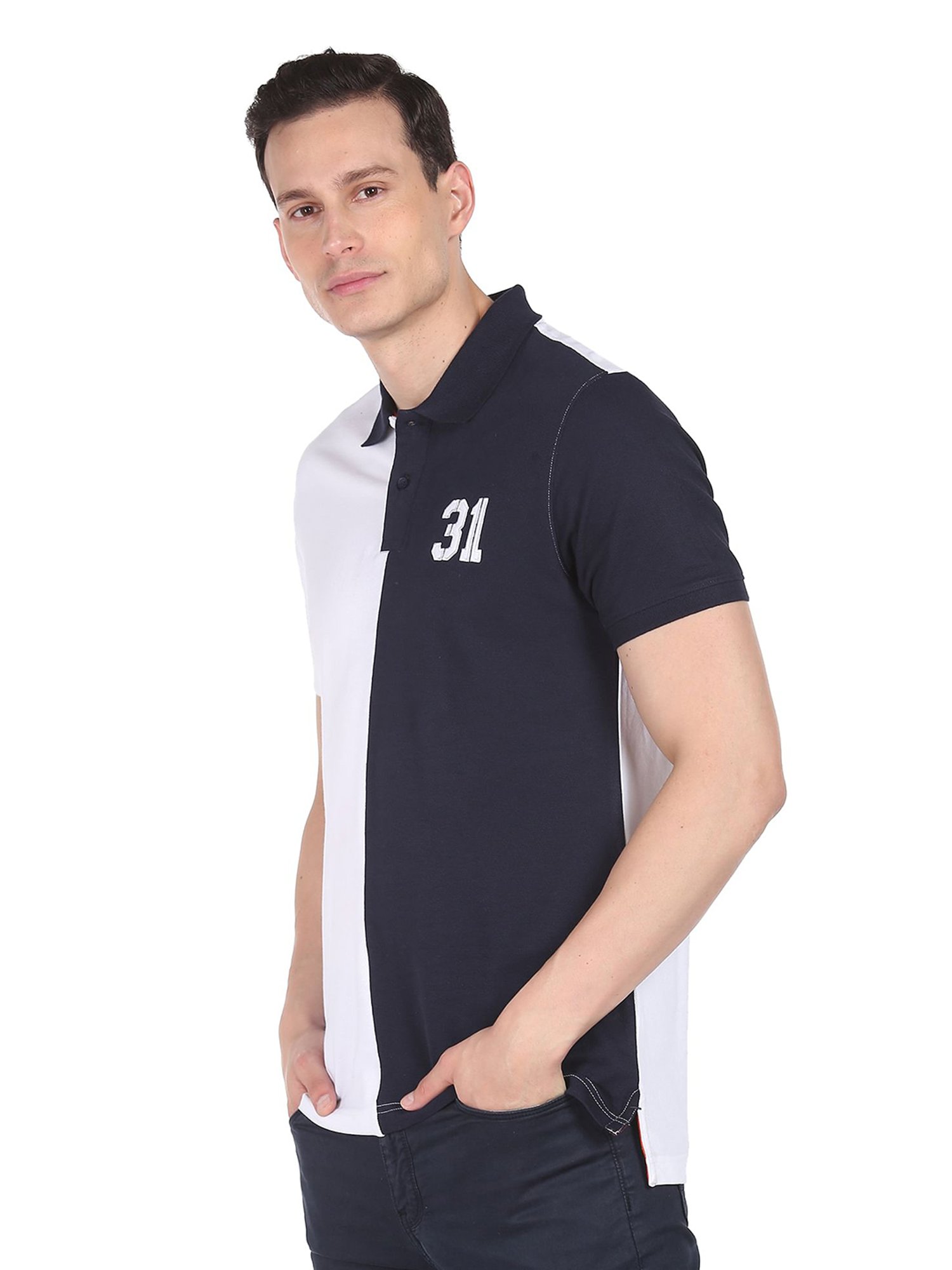 AD by Arvind White & Navy Polo T-Shirt